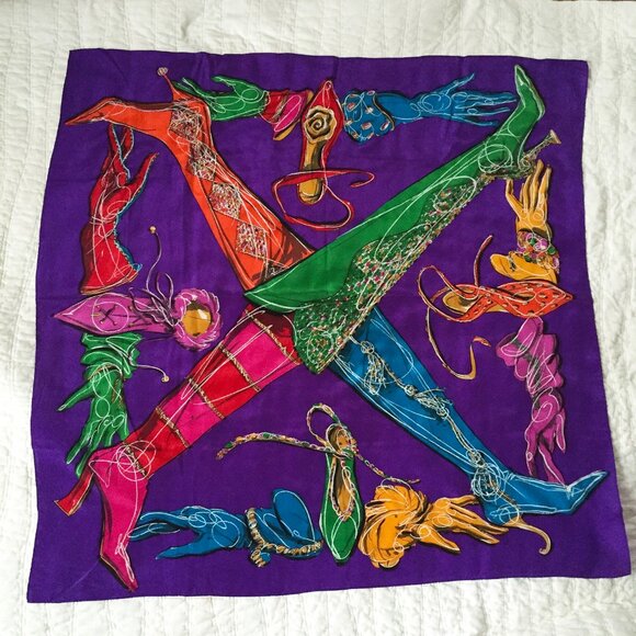 Vintage Anne Klien Silk Scarf | Fashion Illustration - Picture 1 of 7